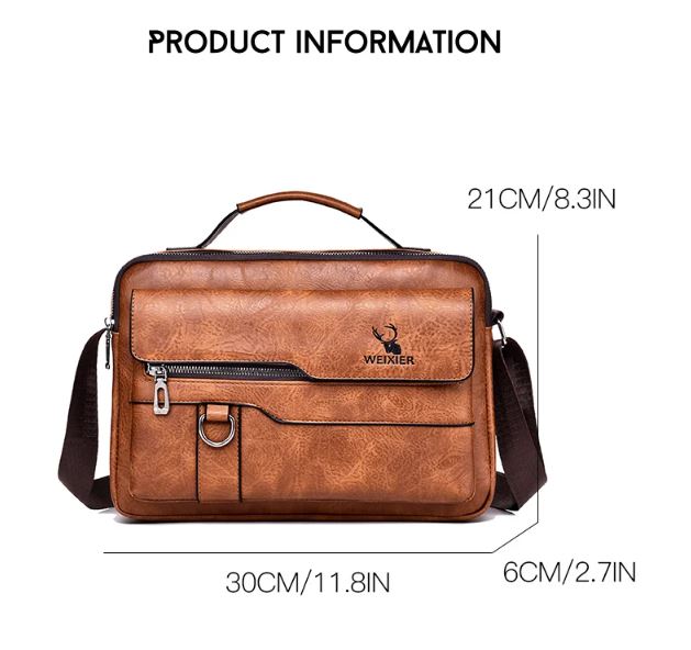 Unisex PU Leather Messenger Bag – Business Crossbody Shoulder Bag | Sac Messager Unisexe en Similicuir – Style Professionnel