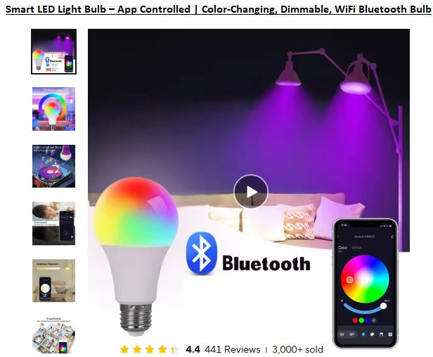 Smart LED Light Bulb – App Controlled | Color-Changing, Dimmable, WiFi Bluetooth Bulb