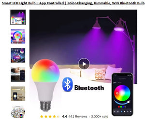 Smart LED Light Bulb – App Controlled | Color-Changing, Dimmable, WiFi Bluetooth Bulb