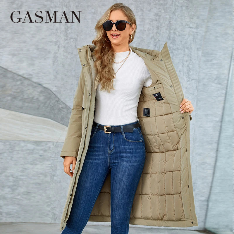 GASMAM Winter Down Jacket Women Warm Long Classic zipper Lacing Design Pocket Hooded Slim Parkas Female Coat GM-82160