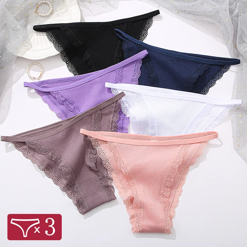 3-Piece Lace Cotton Briefs | OWNLUXE