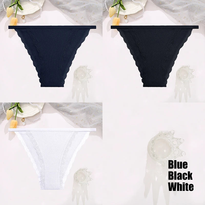3-Piece Cotton Lace Brief Set | OWNLUXE