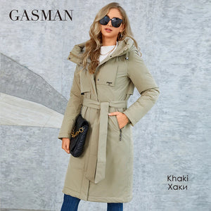 GASMAM Winter Down Jacket Women Warm Long Classic zipper Lacing Design Pocket Hooded Slim Parkas Female Coat GM-82160