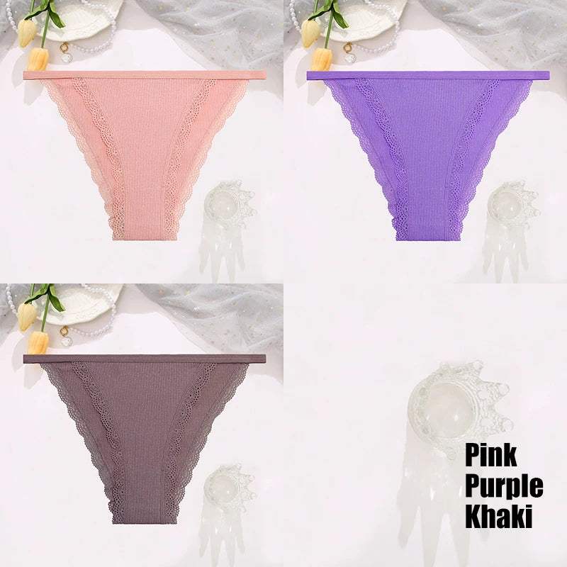 3-Piece Cotton Lace Brief Set | OWNLUXE