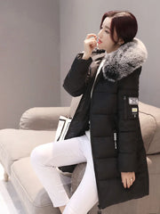 Women’s Long Winter Hooded Coat with Thick Filling