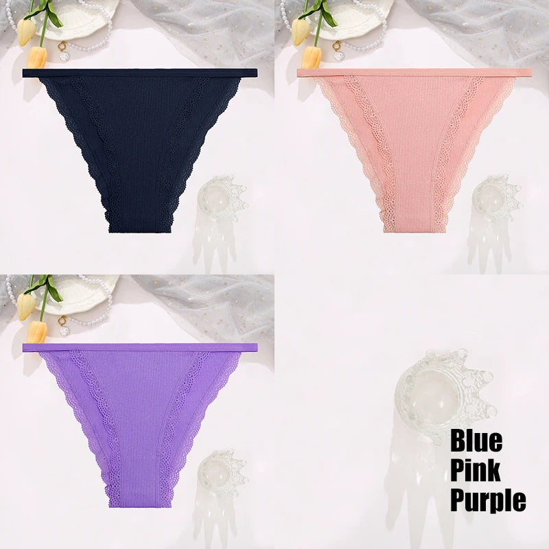 3-Piece Cotton Lace Brief Set | OWNLUXE