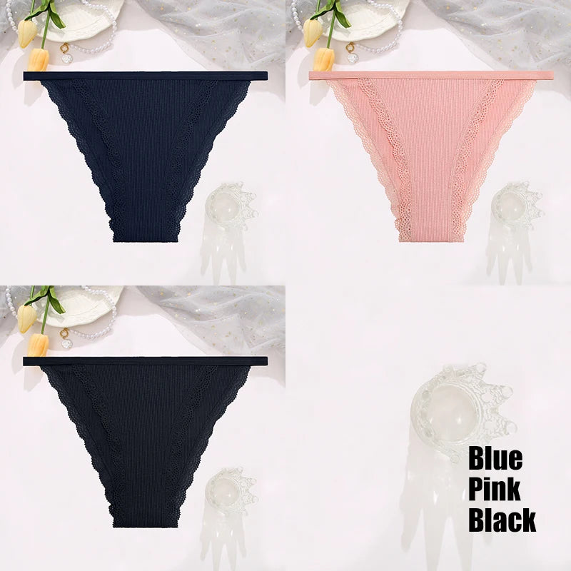 3-Piece Cotton Lace Brief Set | OWNLUXE