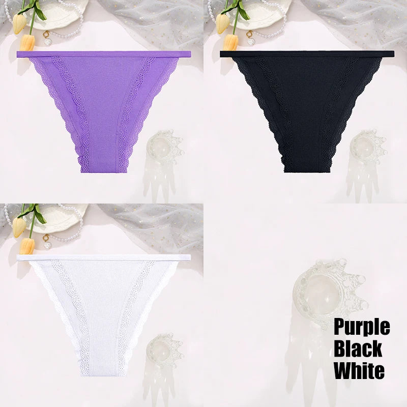 3-Piece Cotton Lace Brief Set | OWNLUXE