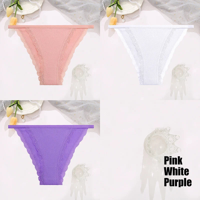 3-Piece Cotton Lace Brief Set | OWNLUXE