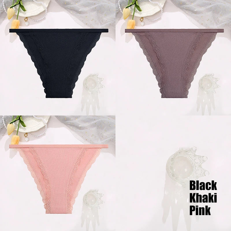 3-Piece Cotton Lace Brief Set | OWNLUXE