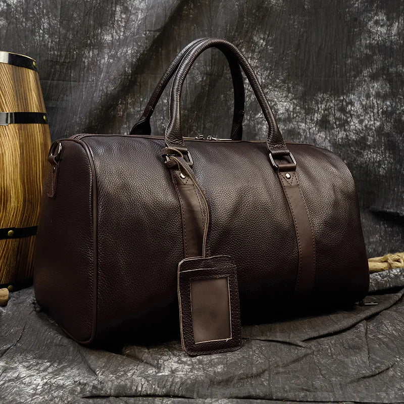 Vintage Leather Travel Duffle – 100% Cowhide | Sac de Voyage en Cuir Véritable