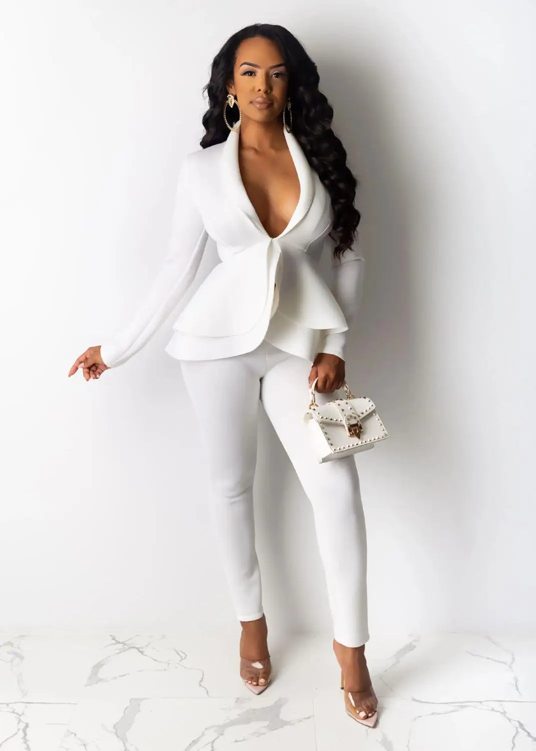 ✨ Women’s Winter 2-Piece Set – Knee-Length Hollow-Out Shirt & Full-Length Pants | Ensemble 2 pièces d’hiver pour femme – Chemise mi-longue ajourée et pantalon long