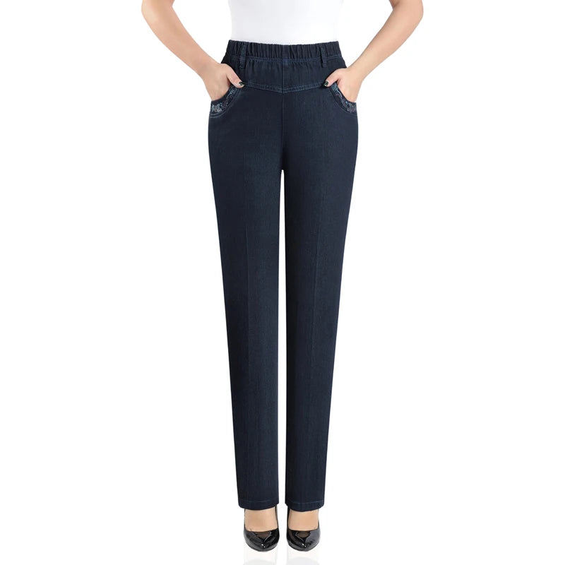Women’s Embroidered Straight-Leg Jeans – High-Waist