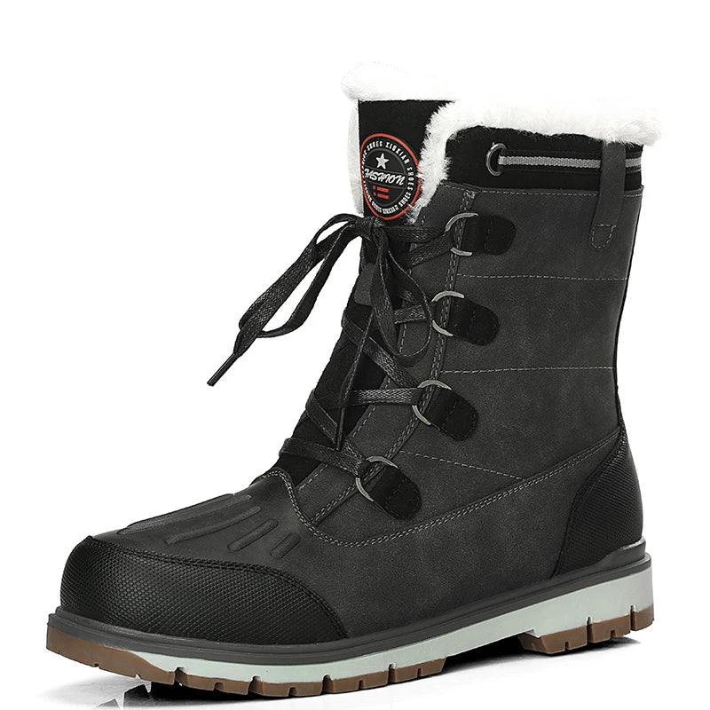 Unisex Plush-Lined Midi Winter Boots - Leather & Grip