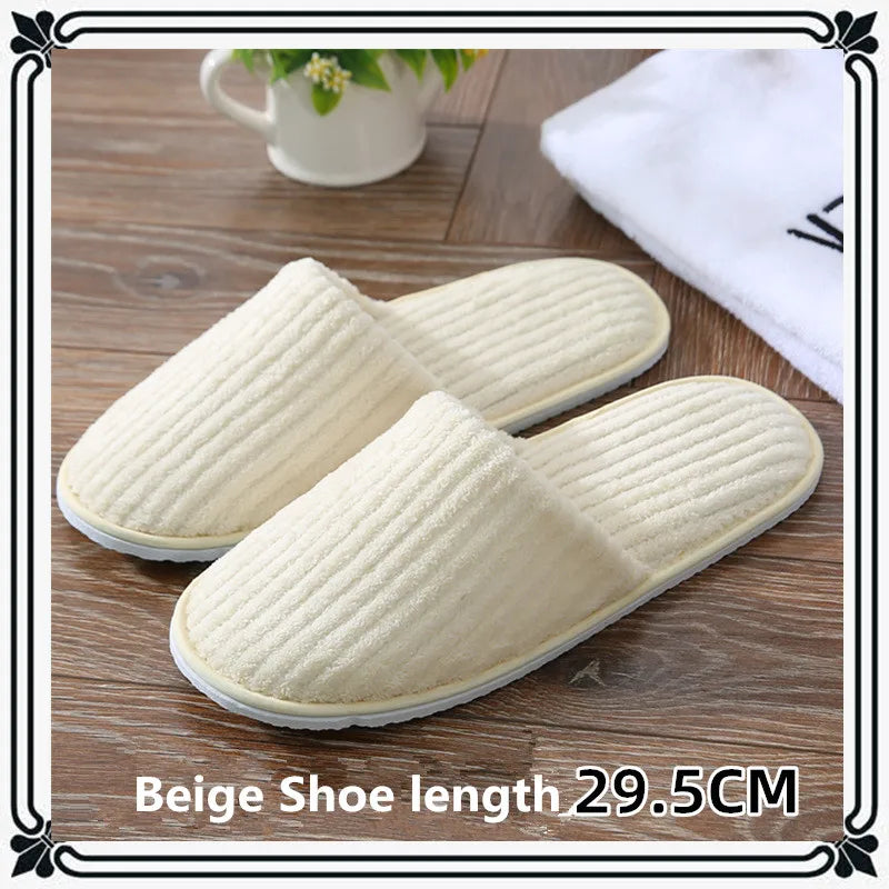 Disposable Hotel Spa Slippers – 5 Pairs Plush Cotton Slides