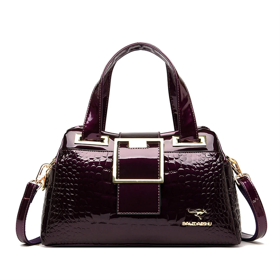 Women’s Patent Leather Shoulder Bag – Alligator Pattern Tote