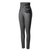 Faux Denim Leggings - High Waist Tummy Control Jeggings
