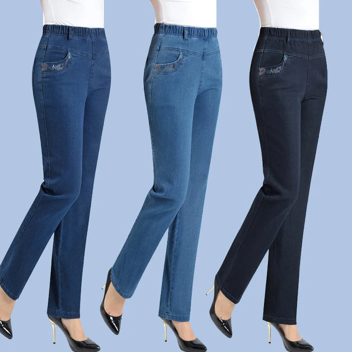Women’s Embroidered Straight-Leg Jeans – High-Waist