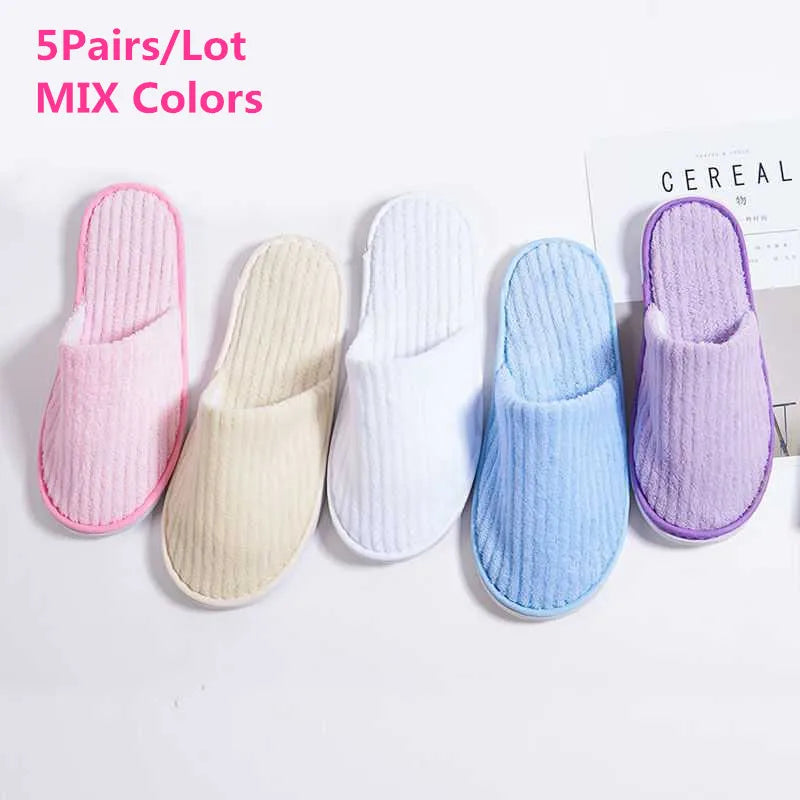 Disposable Hotel Spa Slippers – 5 Pairs Plush Cotton Slides