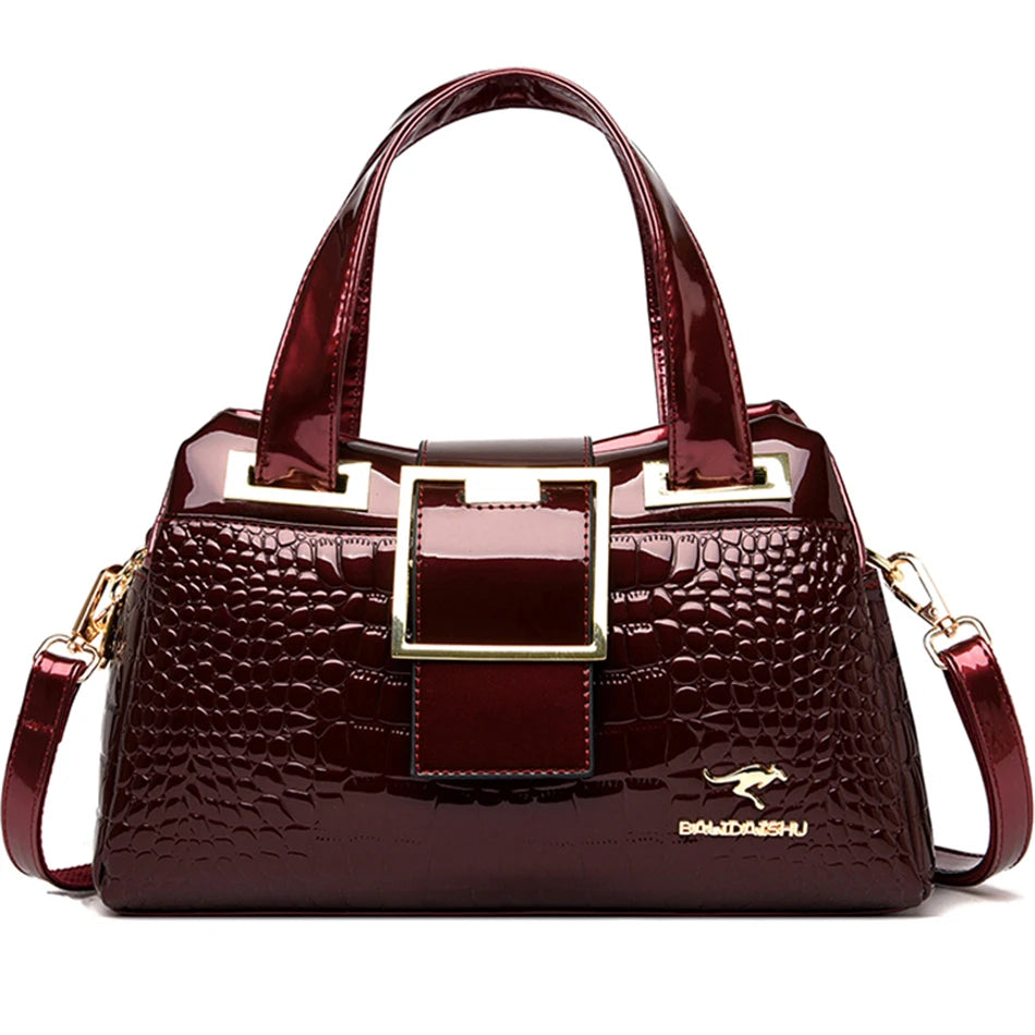 Women’s Patent Leather Shoulder Bag – Alligator Pattern Tote