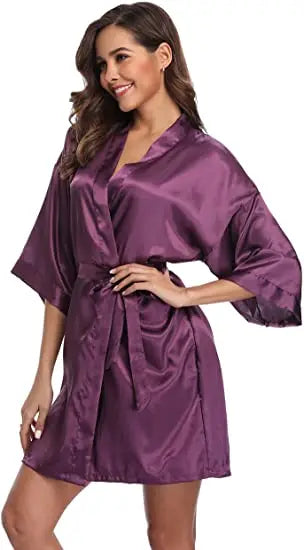 🔥 Women's Satin Kimono Robe – Short Bathrobe, Wedding Party Pajamas, S-XXL 💕
