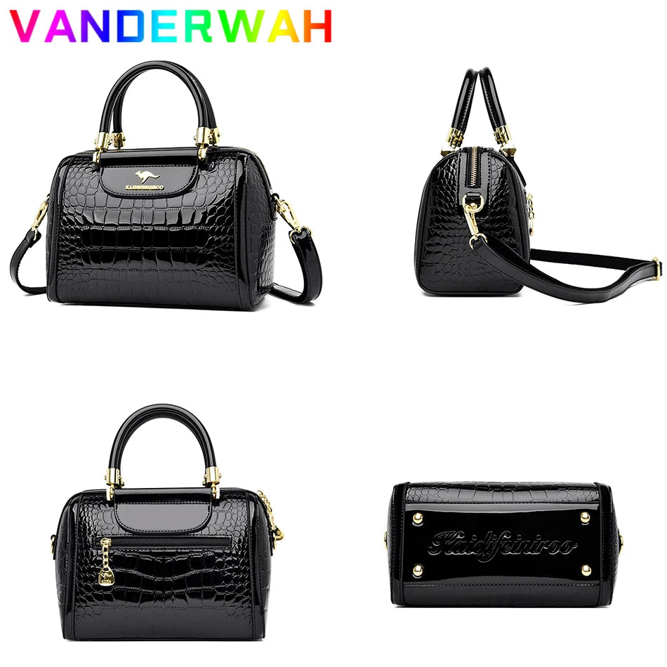 Alligator-Pattern Boston Handbag - Luxury PU Leather Bag