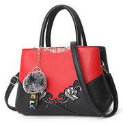 Embroidered PU Leather Shoulder Bag – Structured Frame Tote with Floral Details