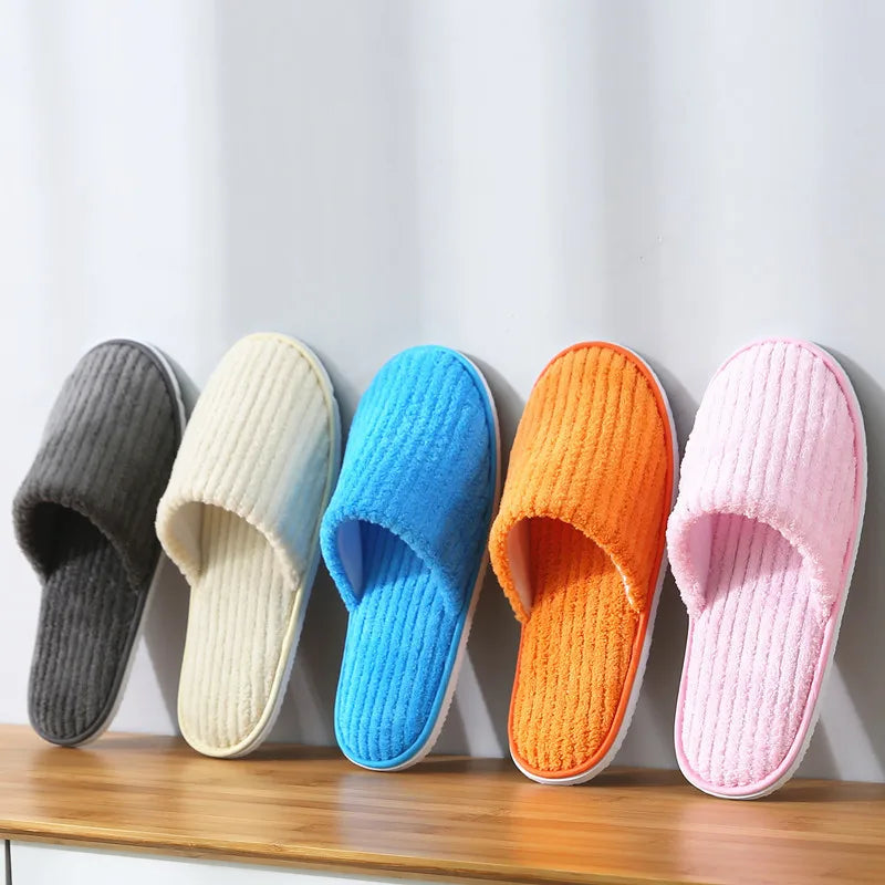Disposable Hotel Spa Slippers – 5 Pairs Plush Cotton Slides