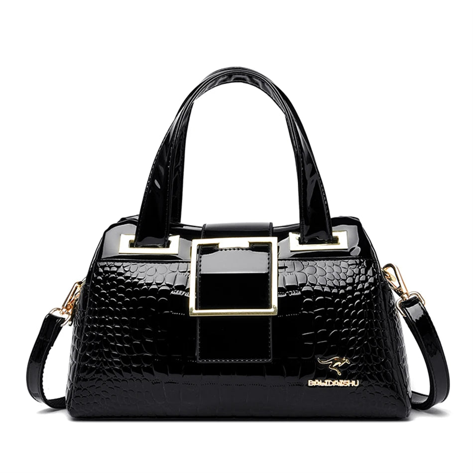 Women’s Patent Leather Shoulder Bag – Alligator Pattern Tote