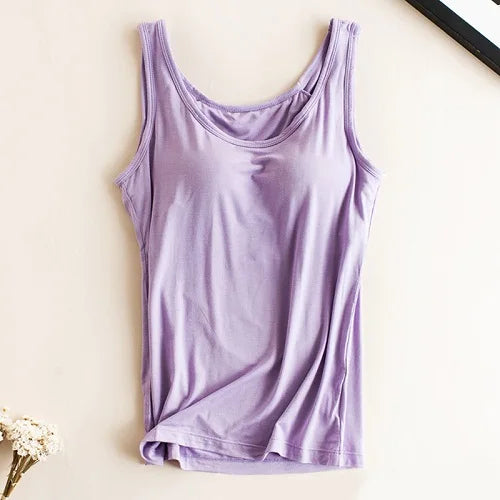 Women’s Padded Camisole with Built-In Bra – Modal Stretch Tank