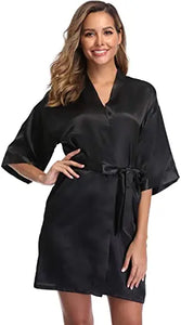 🔥 Women's Satin Kimono Robe – Short Bathrobe, Wedding Party Pajamas, S-XXL 💕