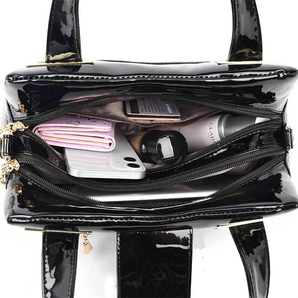 Women’s Patent Leather Shoulder Bag – Alligator Pattern Tote