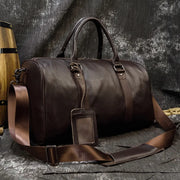 Vintage Leather Travel Duffle Bag – 100% Genuine Cowhide with Laptop Compartment