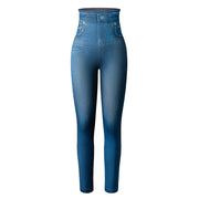 Faux Denim Leggings - High Waist Tummy Control Jeggings