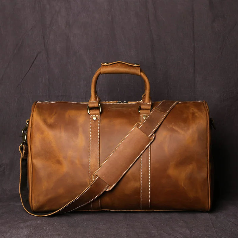 Genuine Leather Travel Duffel Bag – Cowhide Carryall
