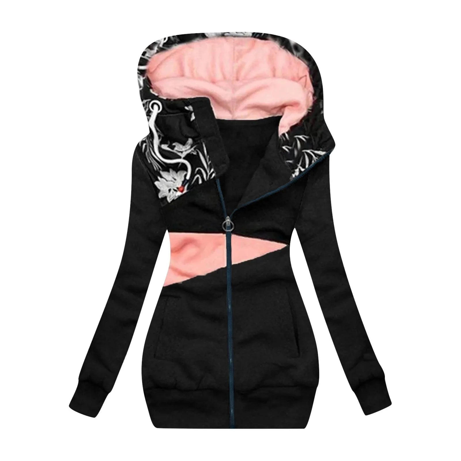 Women's Long Hooded Patchwork Jacket – Cozy & Stylish Winter Outerwear