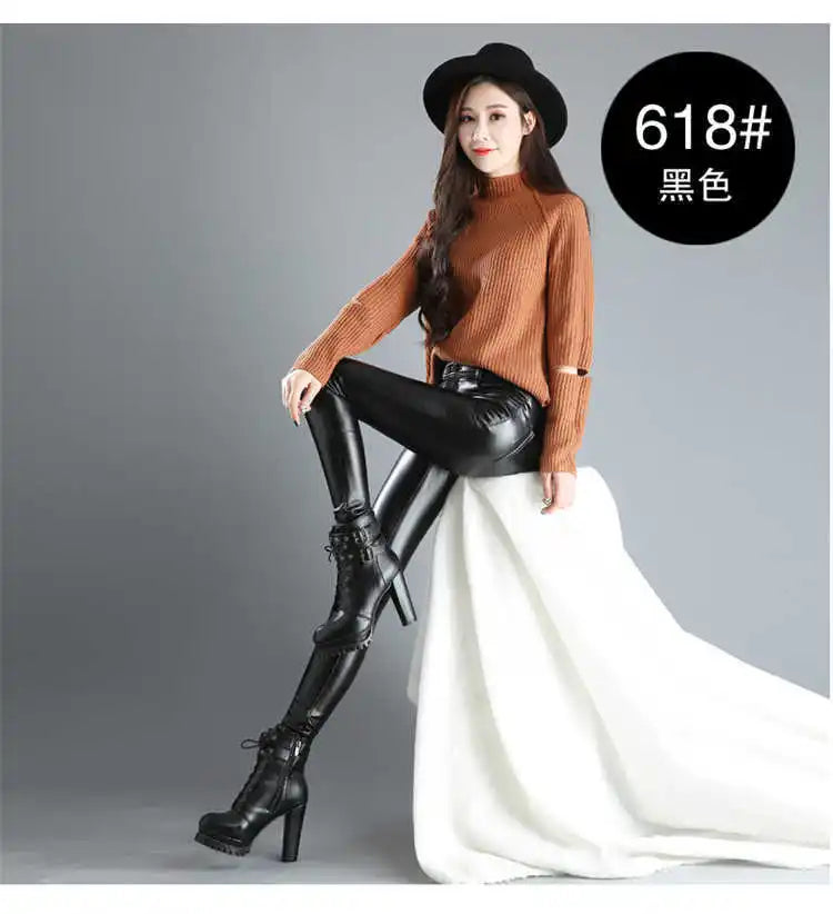Faux Leather Leggings – High Waist Shiny Stretch