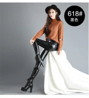 Faux Leather Leggings – High Waist Shiny Stretch