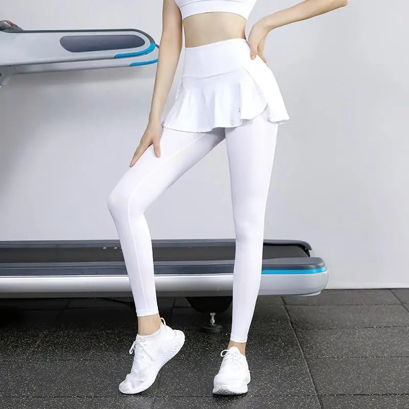 High-Waist Yoga Leggings with Skirt – Push-Up & Pockets