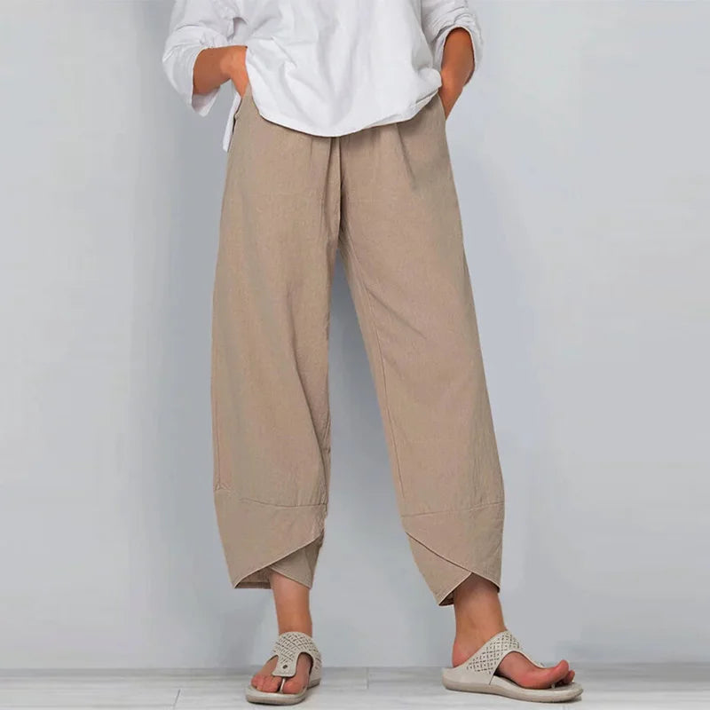 Women's Vintage Print Cargo Pants - High Waist Straight Leg Trousers