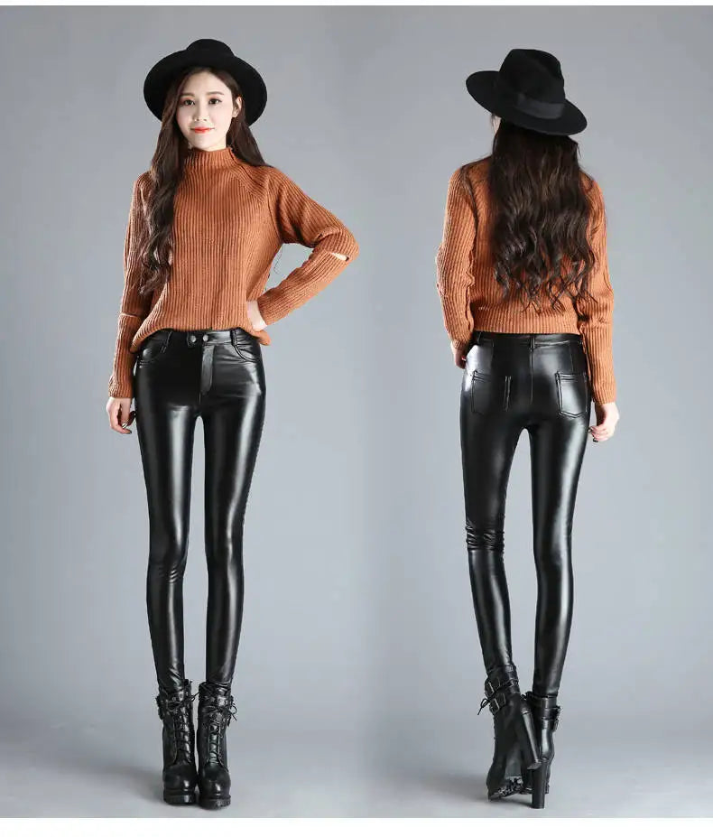 Faux Leather Leggings – High Waist Shiny Stretch