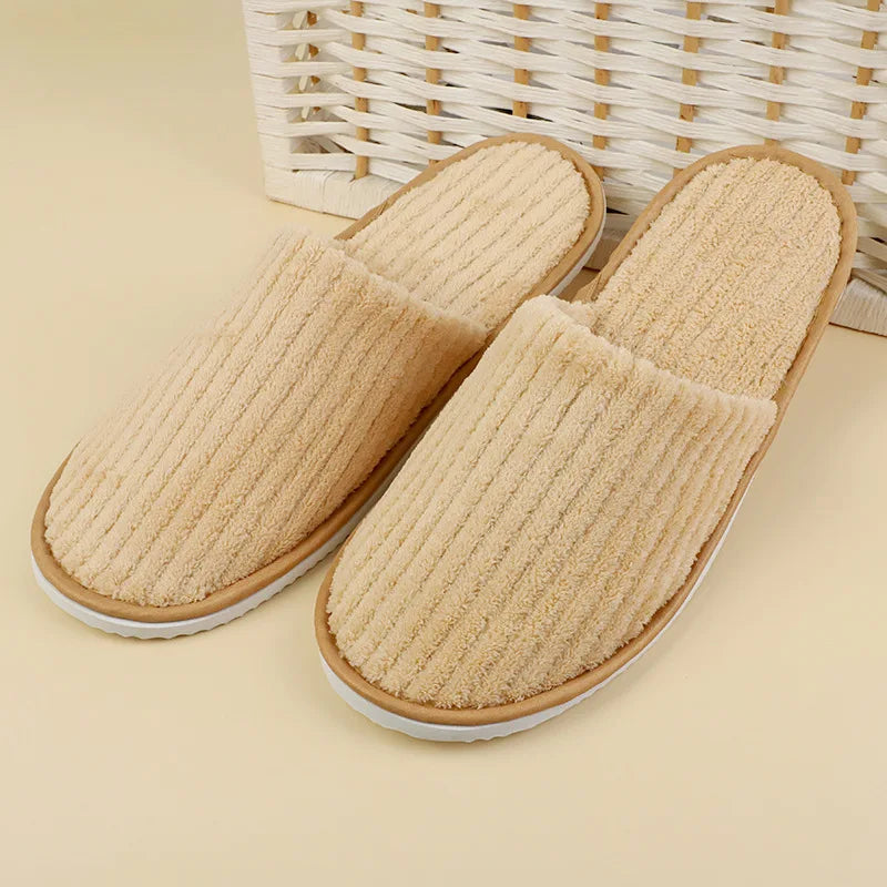 Disposable Hotel Spa Slippers – 5 Pairs Plush Cotton Slides