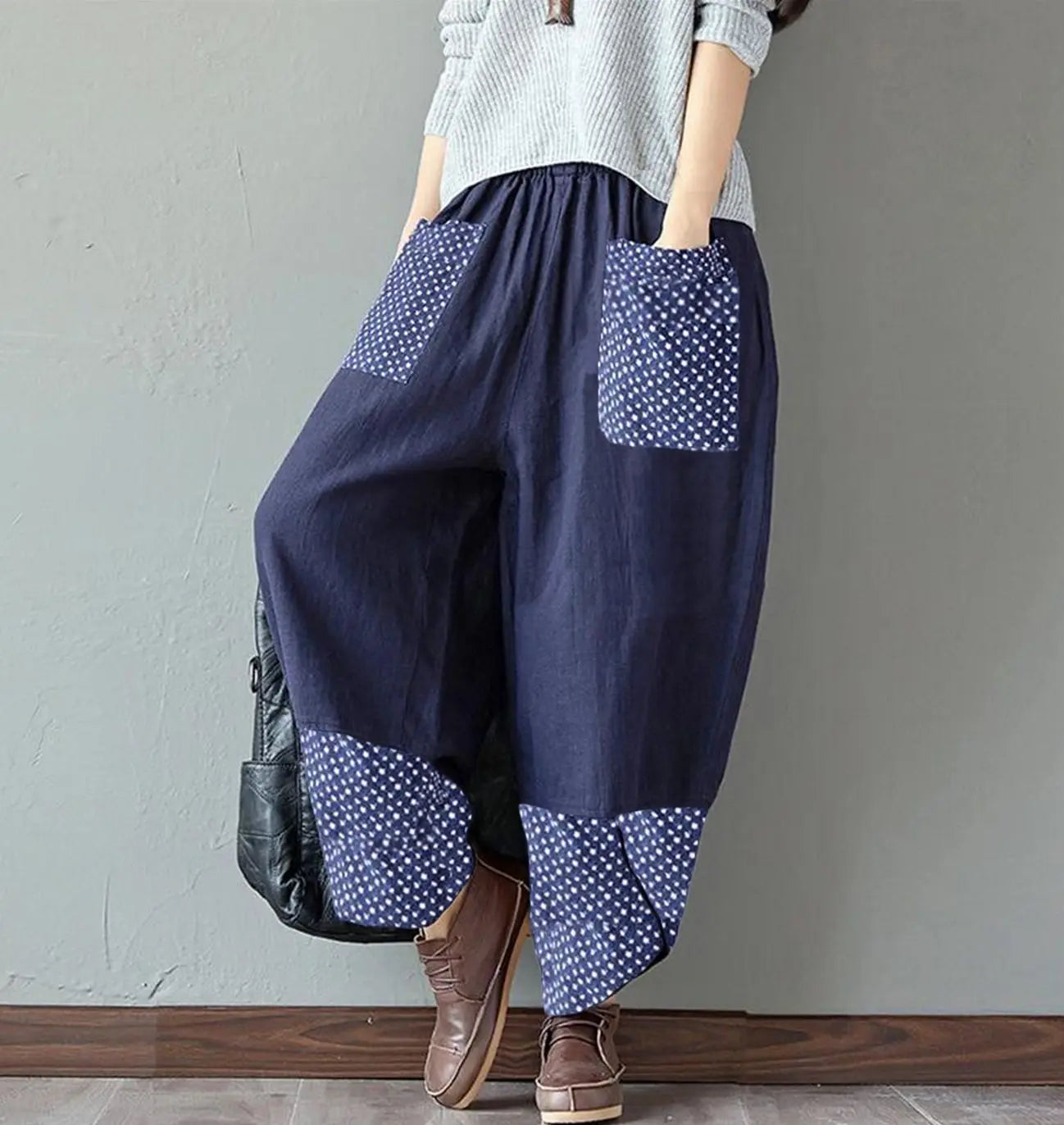 Women's Vintage Print Cargo Pants - High Waist Straight Leg Trousers