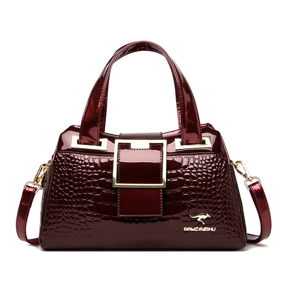 Women’s Patent Leather Shoulder Bag – Alligator Pattern Tote