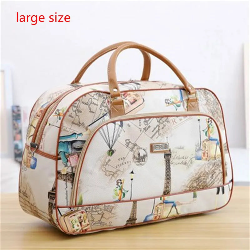 Women's PU Leather Travel Duffle Bag – Geometric Design Weekender