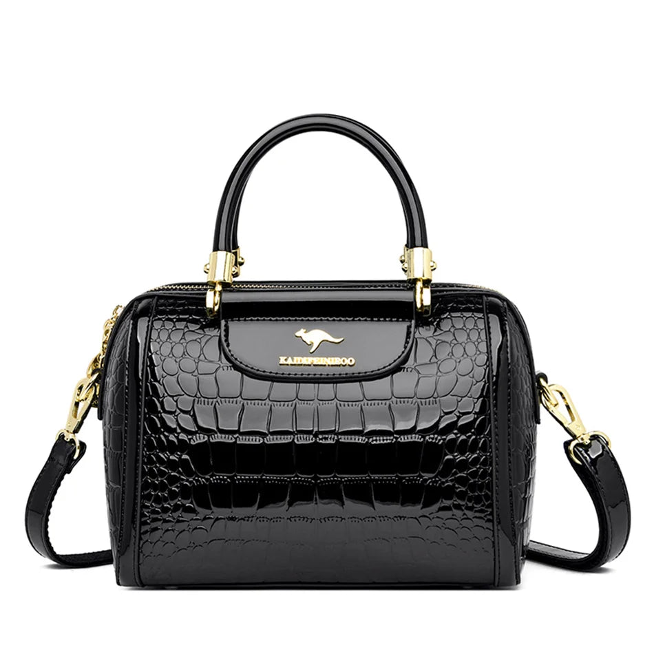 Alligator-Pattern Boston Handbag - Luxury PU Leather Bag