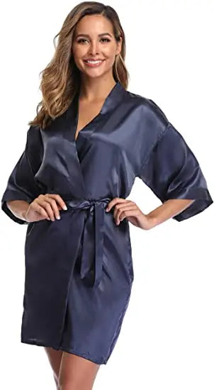Women's Satin Kimono Robe – Luxurious Short Wedding & Lounge Bathrobe