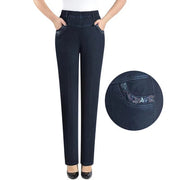 Women’s Embroidered Straight-Leg Jeans – High-Waist
