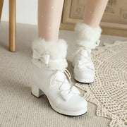 Vintage Lolita Ankle Boots – Warm Plush Lined Women's Style