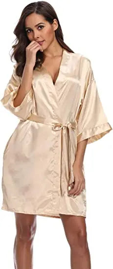 🔥 Women's Satin Kimono Robe – Short Bathrobe, Wedding Party Pajamas, S-XXL 💕